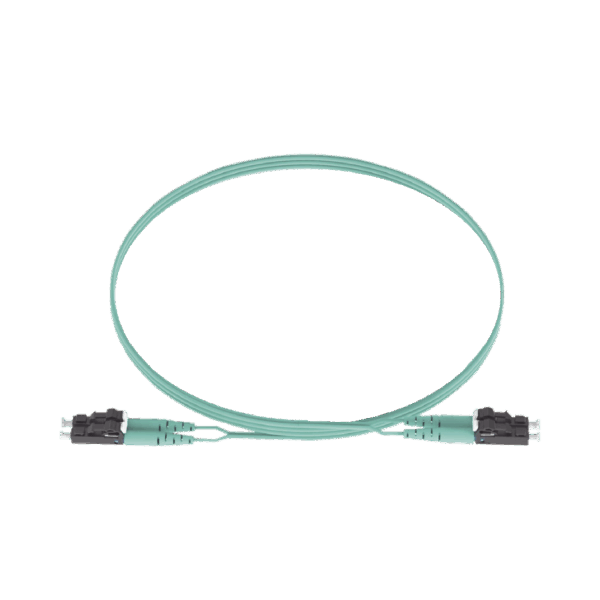 Jumper de Fibra Optica Multimodo 50/125 OM3, LC-LC Duplex, OFNR (Riser), Color Aqua, 5 Metros