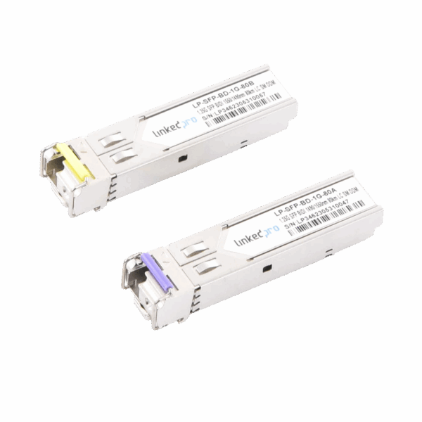 Transceptores Ópticos Bidireccionales SFP (Mini-Gbic) / Monomodo 1490 & 1550 nm / 1.25 Gbps / 1000BASE-BX / Conector LC/UPC Simplex / DDM / Hasta 80 km / 2 Piezas