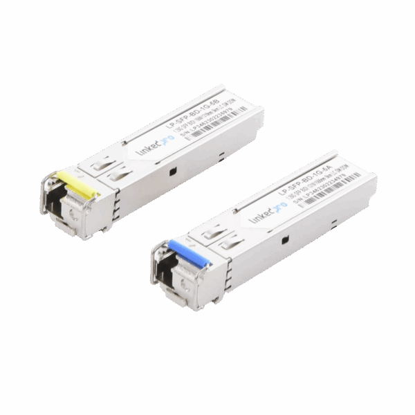 Transceptores Ópticos Bidireccionales SFP (Mini-Gbic) / Monomodo 1310 & 1550 nm / 1.25 Gbps / 1000BASE-BX / Conector LC/UPC Simplex / DDM / Hasta 5 km / 2 Piezas