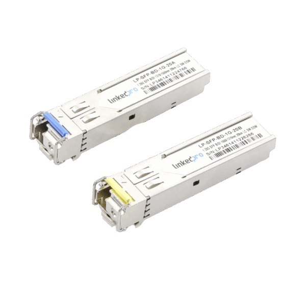 Transceptores Ópticos Bidireccionales SFP (Mini-Gbic) / Monomodo 1310 & 1550 nm / 1.25 Gbps / 1000BASE-BX / Conector LC/UPC Simplex / DDM / Hasta 20 km / 2 Piezas