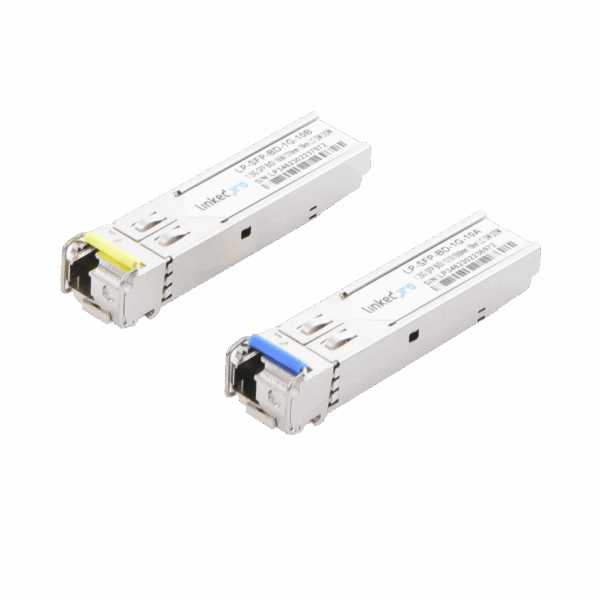 Transceptores Ópticos Bidireccionales SFP (Mini-Gbic) / Monomodo 1310 & 1550 nm / 1.25 Gbps / 1000BASE-BX / Conector LC/UPC Simplex / DDM / Hasta 10 km / 2 Piezas