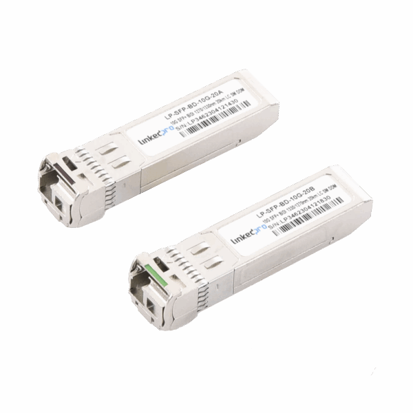 Transceptores Ópticos Bidireccionales SFP+ (Mini-Gbic) / Monomodo 1270 & 1330 nm / 10 Gbps / 1000BASE-BX / Conector LC/UPC Simplex / DDM / Hasta 20 km / 2 Piezas