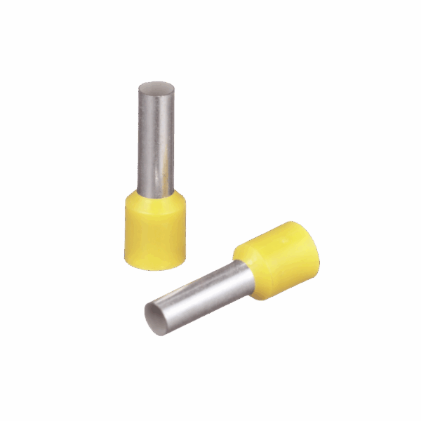 Ferrúl de cobre DIN Amarillo para Cable 10 AWG con largo 12 mm.  Paquete de 100 Piezas