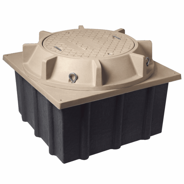 Registro Mini Manhole con tapa de concreto polimérico 4 ft x 4 ft x 2 ft, Resistencia 20 Toneladas, Uso Vehicular Pesado