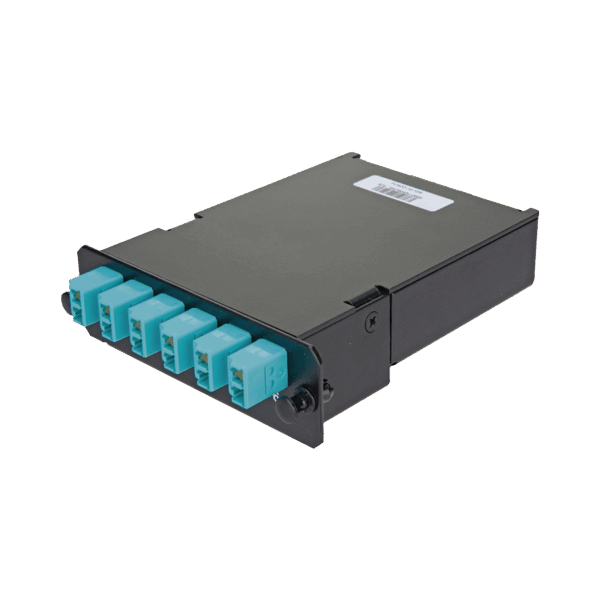 Placa Acopladora de Fibra Óptica FAP, Con 12 Pigtails y 6 Conectores LC Duplex (12 Fibras), Para Fibra Multimodo OM3/OM4, Color Aqua