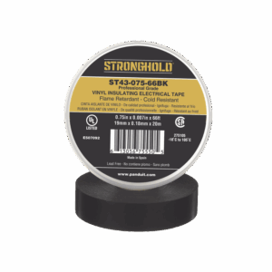 Cinta Eléctrica STRONGHOLD para Aislar, de PVC, Uso Profesional en Construcción Eléctrica, Grosor 0.18mm (7 mil), Ancho 19mm, y 20m Largo, Color Negro.