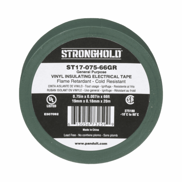 Cinta Eléctrica STRONGHOLD para Aislar, de PVC, Uso General Reparación y Mantenimiento, Grosor de 0.18mm (7 mil), Ancho de 19mm, y 20.12m de Largo, Color Verde