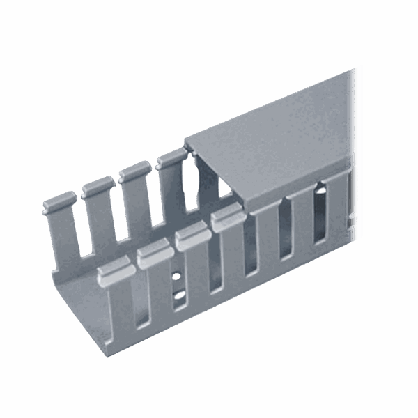 Canaleta Ranurada de PVC con Tapa, Tipo F, 32 mm de Ancho, 28.7 mm de Alto y 2 m de Largo, Color Gris