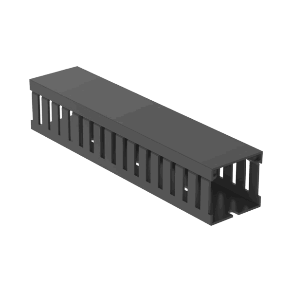 Canaleta Ranurada de PVC con Tapa, Tipo F, 44.5 mm de Ancho, 41.1 mm de Alto y 2 m de Largo, Color Gris