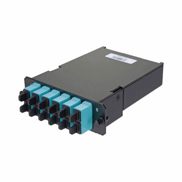 Placa Acopladora de Fibra Óptica FAP, Con 12 Pigtails y 6 Conectores SC Duplex (12 Fibras), Para Fibra Multimodo OM3/OM4, Color Aqua