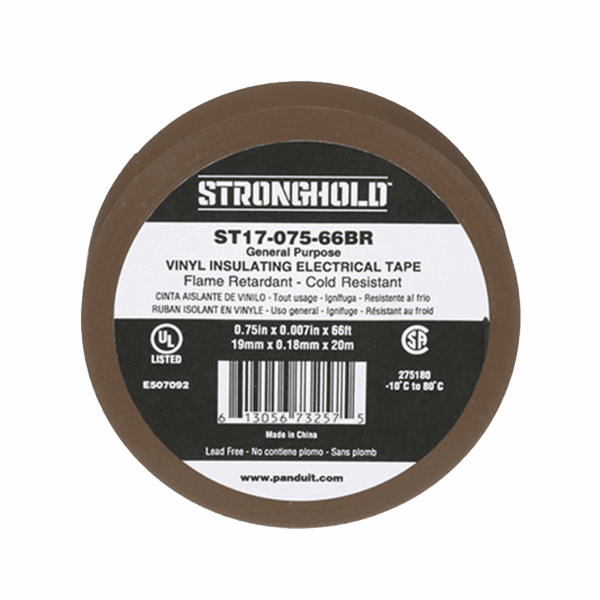 Cinta Eléctrica STRONGHOLD para Aislar, de PVC, Uso General Reparación y Mantenimiento, Grosor de 0.18mm (7 mil), Ancho de 19mm, y 20.12m de Largo, Color Café
