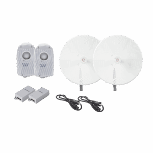 Kit de 2 radios B5X con antenasTXPD34B5X de (34 dBi), rango de frecuencia extendida (4.9 a 6.4 GHz),  incluye inyector POE, cable de alimentación y  para alineación, distancia de hasta 40 km
