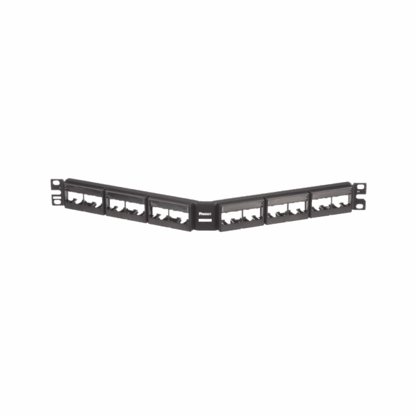 Panel de Parcheo Modular Mini-Com (Sin Conectores), Angulado, Sin Blindaje, Con Etiqueta y Cubierta, de 24 puertos, 1UR