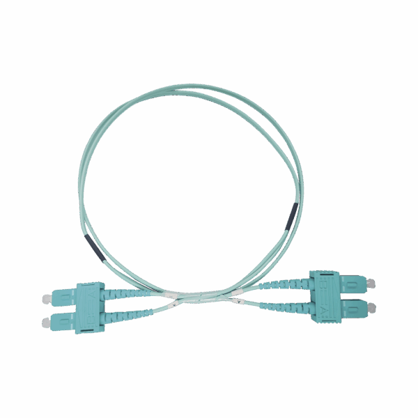 Jumper de Fibra Óptica Multimodo OM3 50/125 SC-SC OFNR (Riser), 2.0 mm, Dúplex, Aqua, 3 metros