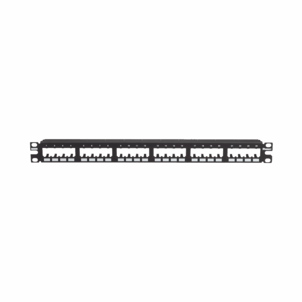 Panel de Parcheo Modular Mini-Com (Sin Conectores), Plano de Instalación al Ras, Sin Blindaje, de 24 puertos, 1UR