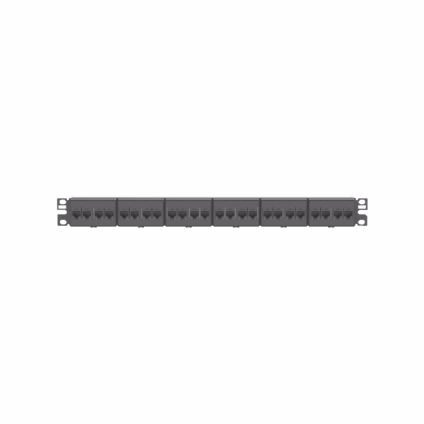 Panel de Parcheo con 24 Acopladores Mini-Com, Plano, Categoría 5e, de 1 UR, Color Negro