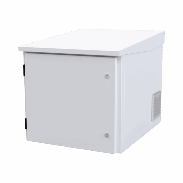 Gabinete PROFUNDO hasta 705 mm  de profundidad, de Exterior de 9UR con Ventiladores y Termostato, Se envía el Gabinete Armado, (Montaje a poste o torre se vende por separado).