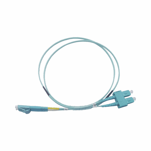 Jumper de Fibra Óptica Multimodo OM3 50/125 LC-SC OFNR (Riser), 2.0 mm, Dúplex, Aqua, 1 metro