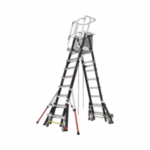 Escalera de Fibra de Vidrio  con Jaula de 8′-14′ (2.44 – 4.27 m). Con Ajuste en Ruedas (RATCHET™ Leveler) (SKU:18515-817).