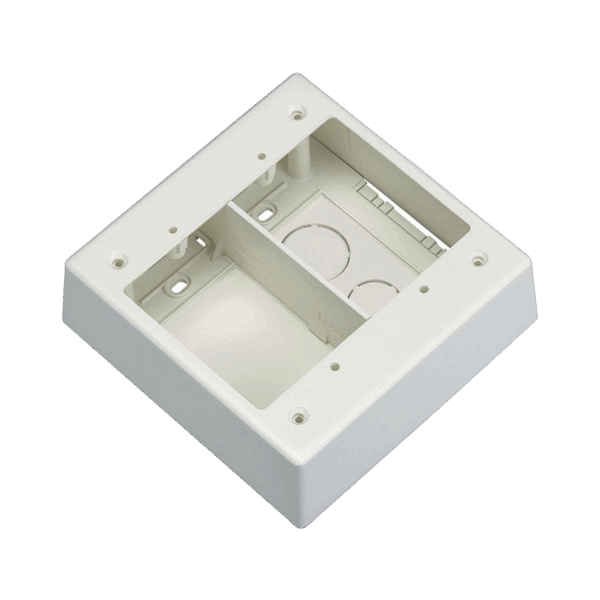 Caja de Pared Superficial Doble, Con Divisor, Uso Universal con Placas de Pared, Color Blanco Mate
