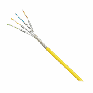 Bobina de Cable Blindado S/FTP Categoría 6A, Uso Industrial con Resistencia al Aceite, Rayos UV y Abrasión, Multifilar (Flexible), Color Amarillo, Bobina de 500m