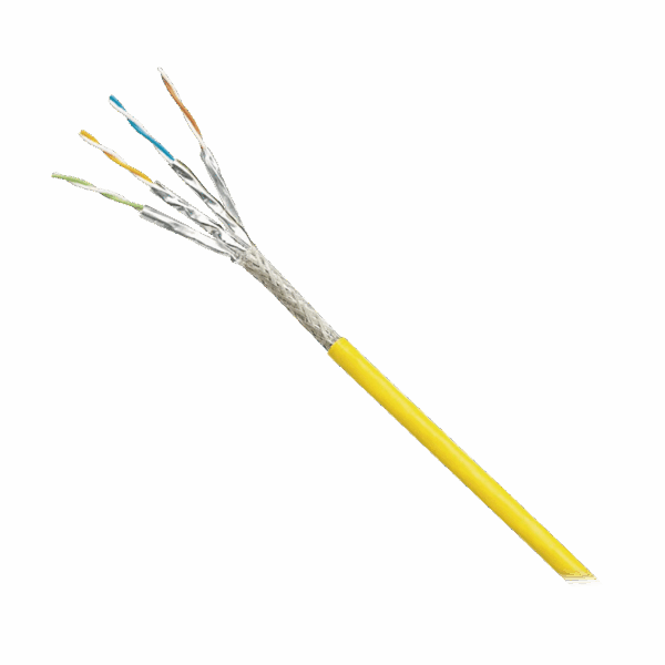 Bobina de Cable Blindado S/FTP Categoría 6A, Uso Industrial con Resistencia al Aceite, Rayos UV y Abrasión, Multifilar (Flexible), Color Amarillo, Bobina de 500m