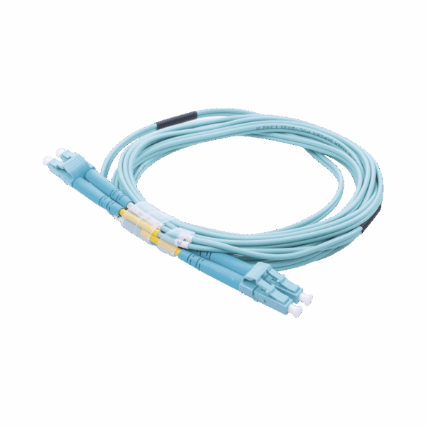 Jumper de Fibra Óptica Multimodo OM3 50/125 LC-LC OFNR (Riser), 2.0 mm, Dúplex, Aqua, 3 metros