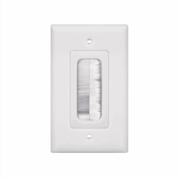 Placa de Pared Pasa cable, Tipo Cepillo, de 1 Puerto, Con Cerdas Antipolvo, Color Blanco