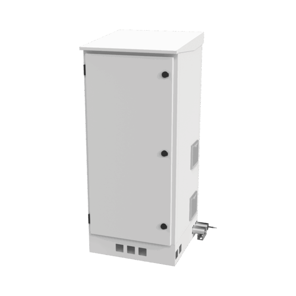 Gabinete de Piso para Exterior con Ventiladores y Termostato con Rack de 19" de 16 U + Espacio para Baterías, Se envía el Gabinete Armado.