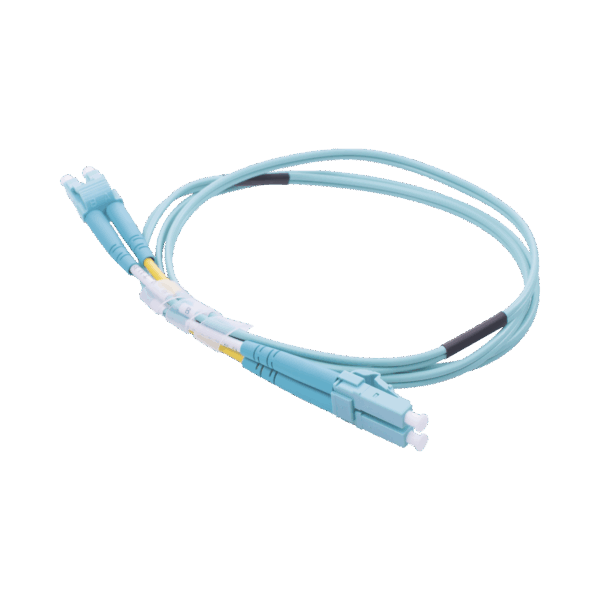 Jumper de Fibra Óptica Multimodo OM3 50/125 LC-LC OFNR (Riser), 2.0 mm, Dúplex, Aqua, 1 metro