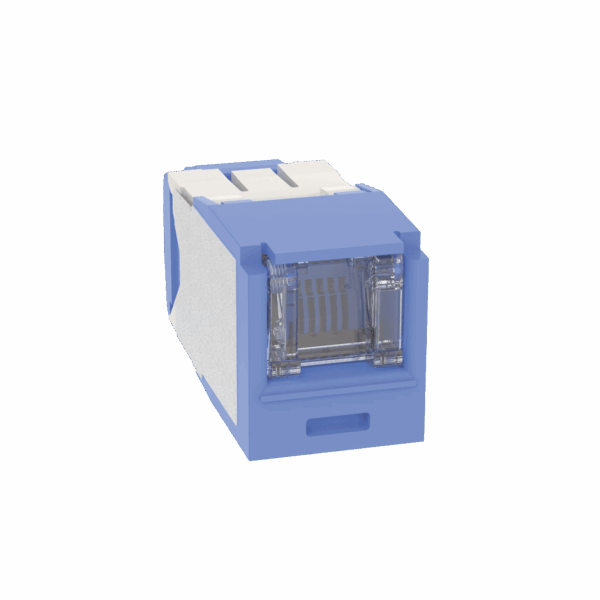 Conector Jack RJ45 Estilo TG con Ventana, Mini-Com, Categoría 6A, de 8 posiciones y 8 cables, Color Azul