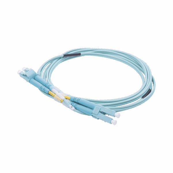 Jumper de Fibra Óptica Multimodo OM3 50/125 LC-LC OFNR (Riser), 2.0 mm, Dúplex, Aqua, 2 metros