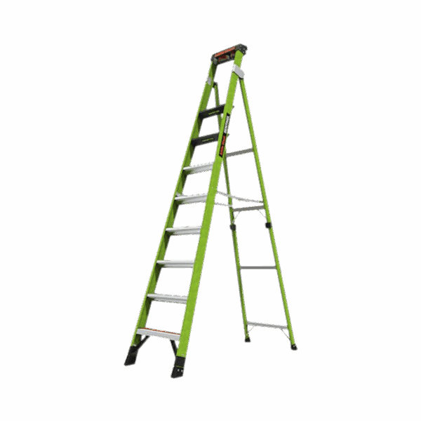 Escalera de 3.05 m Capacidad máxima de 170 Kg, inclinada, de fibra de vidrio con almohadilla de pared giratoria.