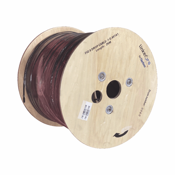 Carrete de 2 km de Fibra Óptica Aérea Mini Figura 8 G.657A1 tipo Drop, Monomodo de 1 Hilo (unifibra), Color Negro, Span 80