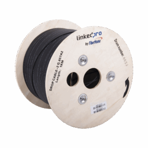 Carrete de 1 km de Fibra Óptica Drop, Interior/Exterior G.657A2 Monomodo de 2 hilos (bifibra), Diseñada para Fusionarse, Dieléctrica, Forro Negro , (No Soporta Conectores Mecánicos)