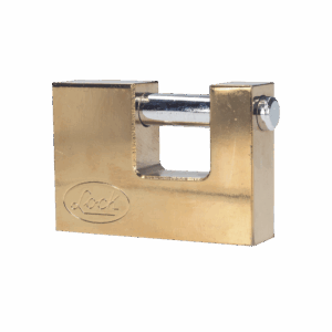 Candado de acero para Cortina Metálica / Medida 80 mm/ Acabado Latón Brillante / Nivel de Seguridad 6 / Llave Estándar.