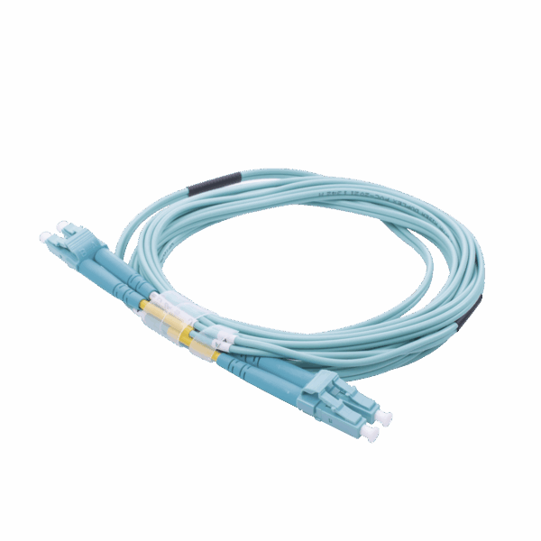 Jumper de Fibra Óptica Multimodo OM4 50/125 LC-LC OFNR (Riser), 2.0 mm, Dúplex, Aqua, 3 metros