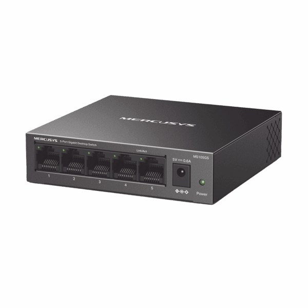Switch NO Administrable / Para escritorio / Carcasa de metal / 5 puertos 10/100/1000 Mbps / Diseño Compacto / Plug and Play