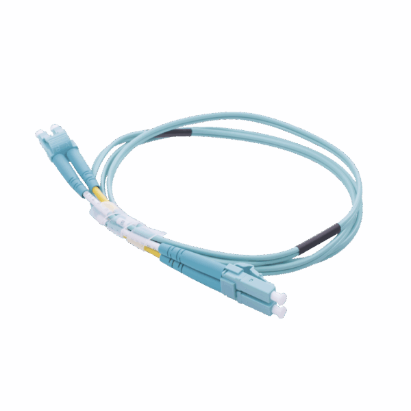 Jumper de Fibra Óptica Multimodo OM4 50/125 LC-LC OFNR (Riser), 2.0 mm, Dúplex, Aqua, 1 metro