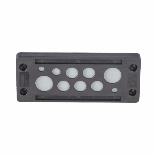 Pasacable de 10 Orificios de Marco Rectangular, IP65, 4.41" X 1.42", para Cables no Terminados, Color Negro.