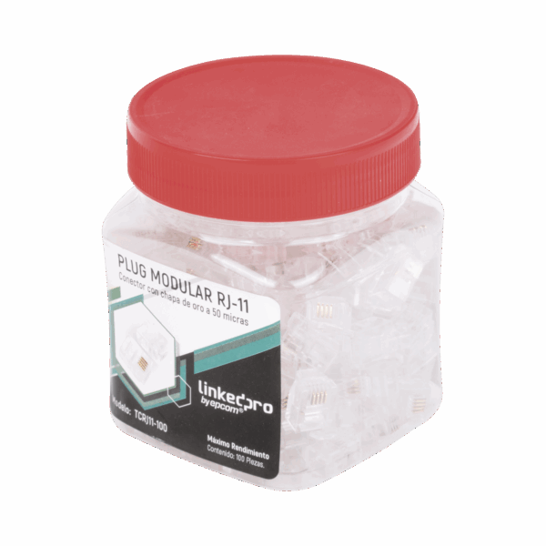 Bote con 100 piezas de plug modular tipo RJ11 de 4 contactos chapado de oro a 50 micras