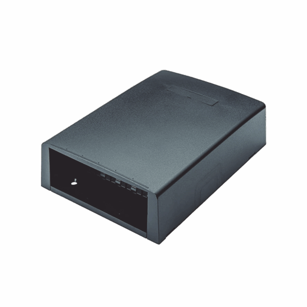 Caja de Montaje en Superficie, Con Accesorio para Resguardo de Fibra Óptica, Para 12 Módulos Mini-Com, Color Negro
