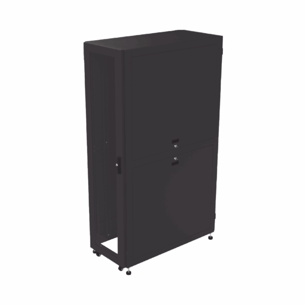 Gabinete Profesional para Telecomunicaciones de 45UR, 1200 mm Profundidad, Incluye 2 Organizadores Verticales de 45 Unidades de Rack, Se envía el Gabinete Armado.