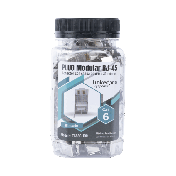 Bote con 100 Piezas de Plug Modular RJ45 Cat6 blindado con pin de tierra, chapado de oro a 30 micras para durabilidad extrema