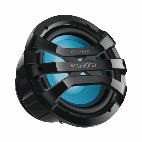 Subwoofer excelon motorsport de 10" fabricado en rejilla color negro, cuenta con iluminación Led ajustable vía RF