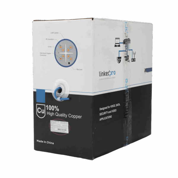 Bobina de cable U/UTP Cat6A de 305 mts, Color Azul, CMR, soporta 10G-BaseT para transmisión de frecuencias de hasta 500MHz, UL