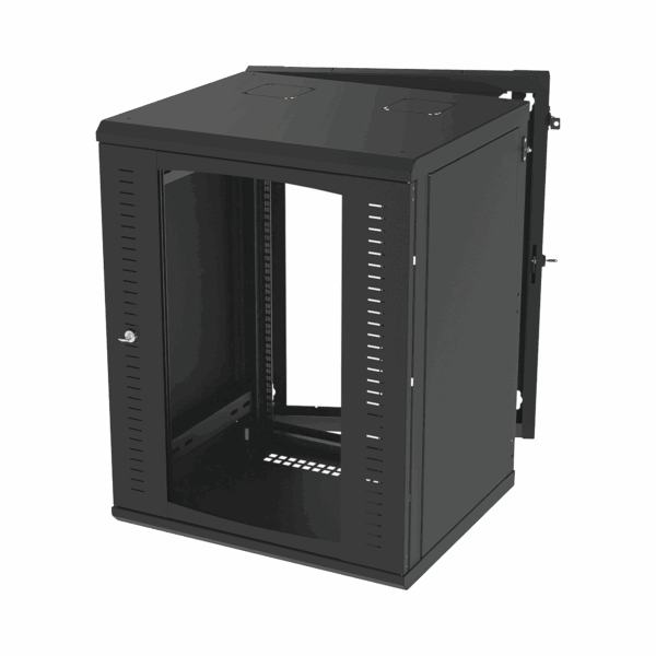 Gabinete Abatible de Pared (Con Marco Trasero) con Rack 19" de 16 Unidades. Ventana de Cristal Templado.