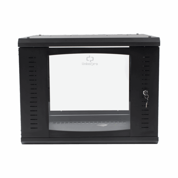 Gabinete Abatible de Pared (Con Marco Trasero) con Rack 19" de 9 Unidades. Ventana de Cristal Templado.