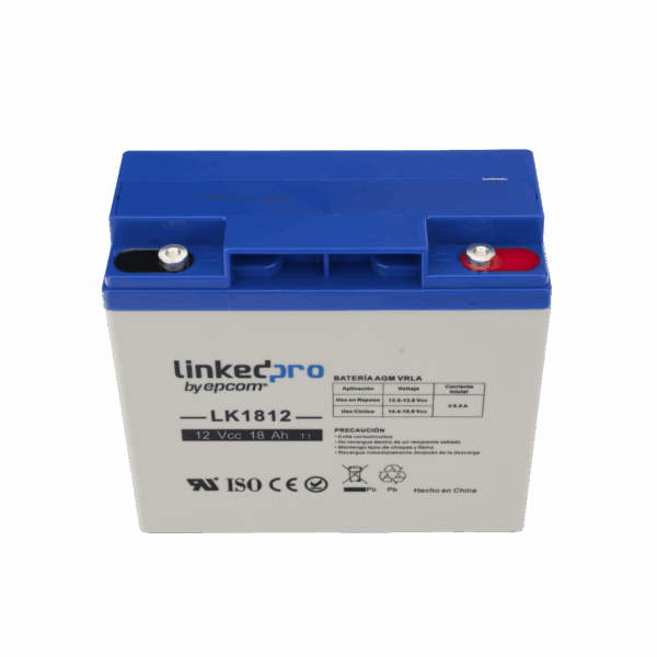 Batería 12 V / 18 Ah / UL / Tecnología AGM / Vida útil promedio de 5 años / Para uso en equipo electrónico, Alarmas de Intrusión / Incendio/ Control de acceso / Video Vigilancia / Terminales T1