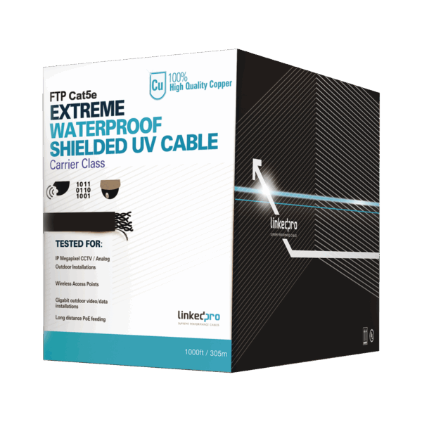 Bobina de cable de 305 m, Cat5e, color negro, sin blindar, para aplicaciones de video vigilancia, redes de datos. Uso en intemperie